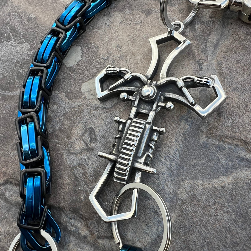 Sanity Steel Wallet Chain Motorcycle Cross Wallet Chain - Black & Blue Daytona Road King - WC227RK