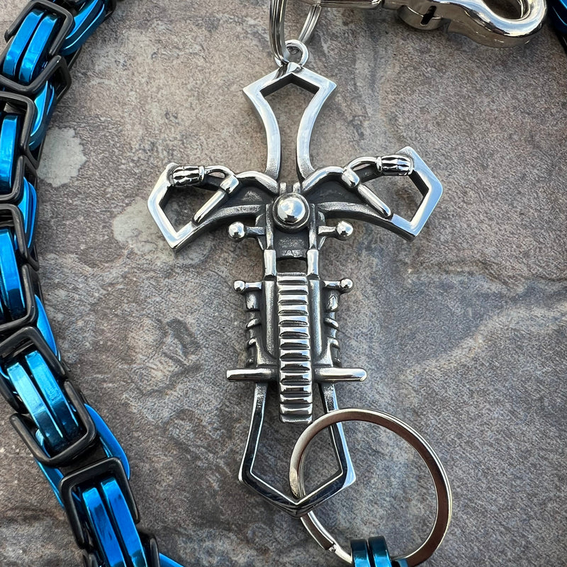 Sanity Steel Wallet Chain Motorcycle Cross Wallet Chain - Black & Blue Daytona Road King - WC227RK