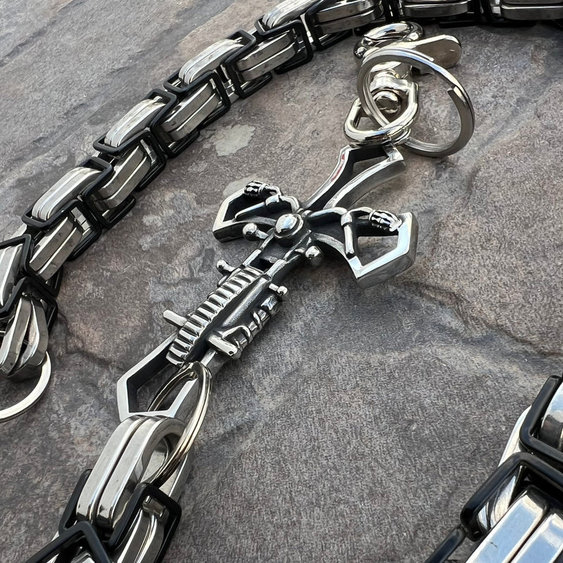 Sanity Steel Wallet Chain Motorcycle Cross Wallet Chain - Black & Silver Daytona CVO - WC228CVO