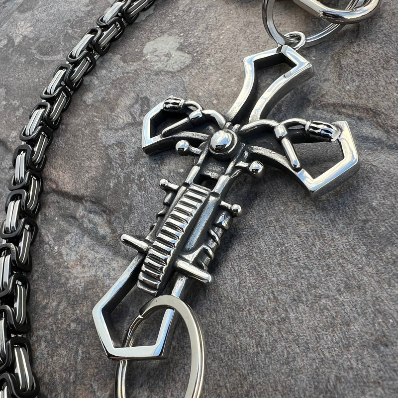 Sanity Steel Wallet Chain Motorcycle Cross Wallet Chain - Black & Silver Daytona Deluxe - WC228D