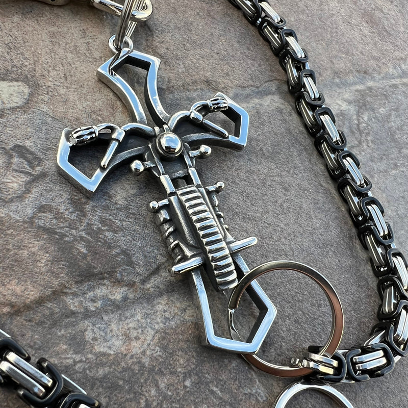 Sanity Steel Wallet Chain Motorcycle Cross Wallet Chain - Black & Silver Daytona Deluxe - WC228D