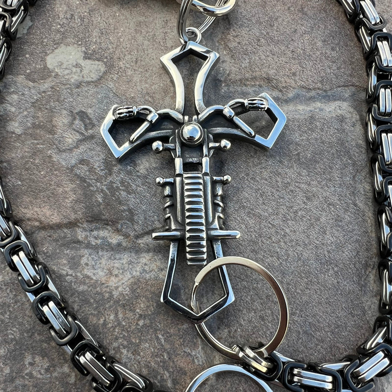 Sanity Steel Wallet Chain Motorcycle Cross Wallet Chain - Black & Silver Daytona Deluxe - WC228D