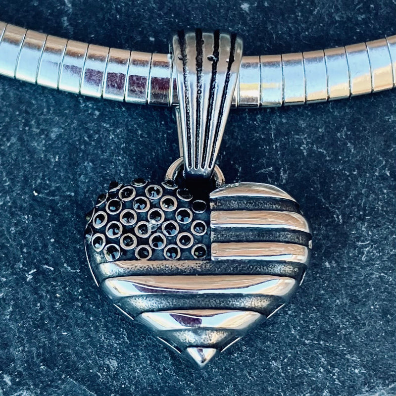 Sanity Jewelry American Flag Heart - 3D Stainless -  PEN303 & Classic Rope Chain or Omega