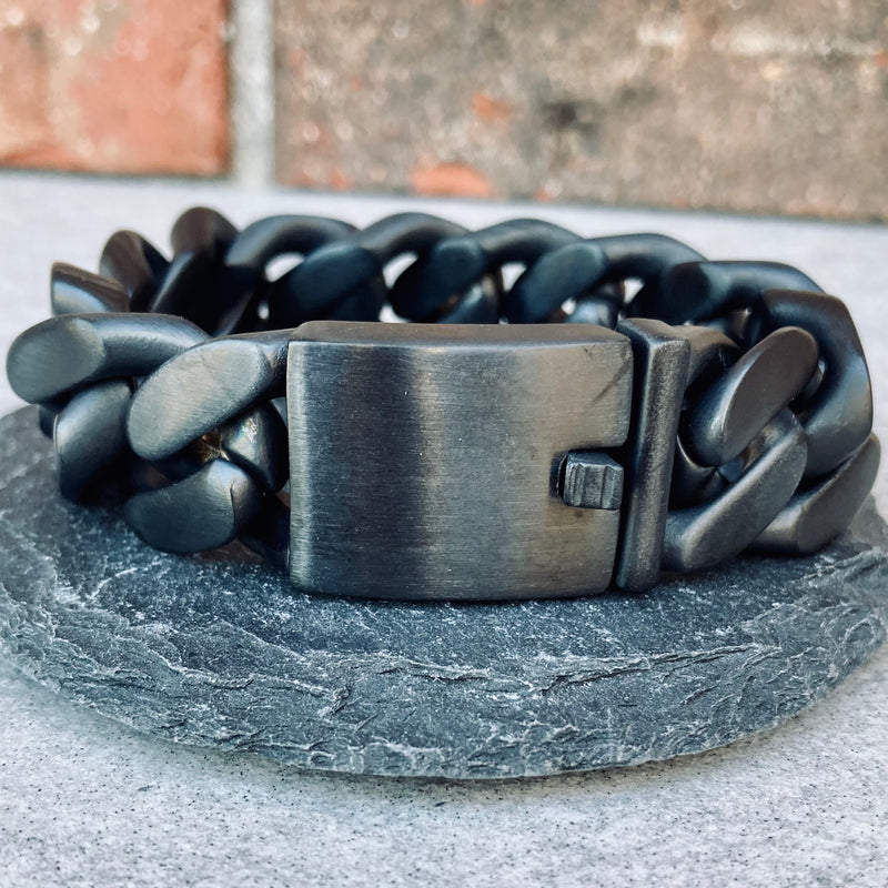 Sanity Jewelry Bracelet Bagger Bracelet - "EASY BIKER" - Matte Black Stainless - 3/4" wide - B75