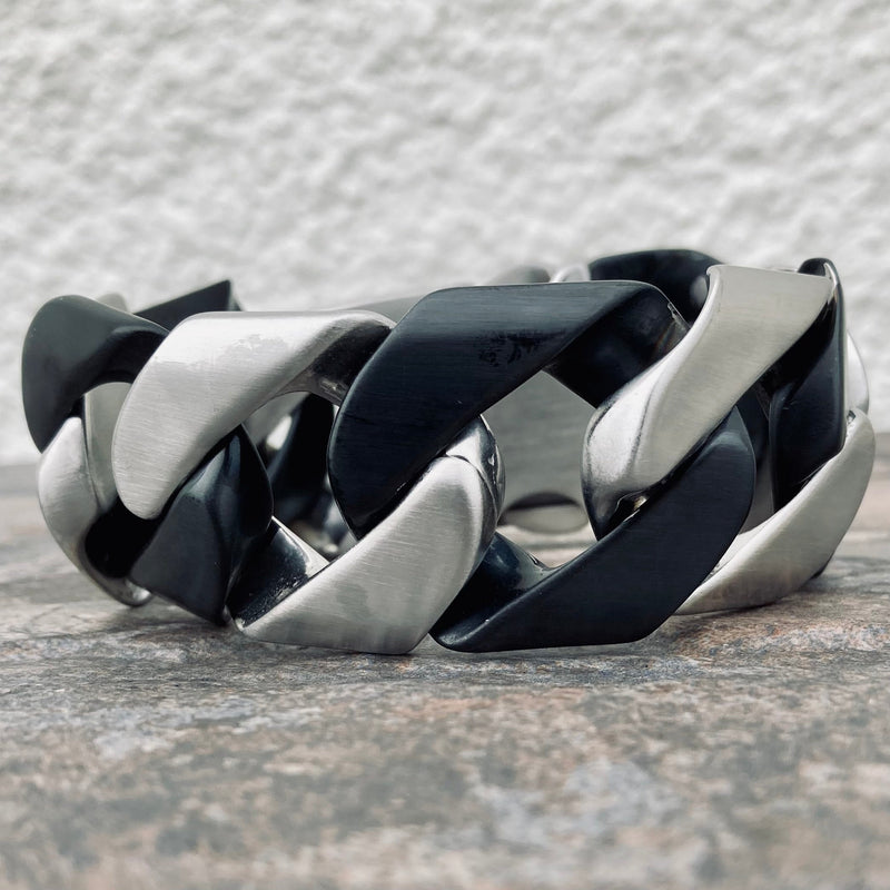 Sanity Jewelry Bracelet Bagger Bracelet - Two Tone Brushed Stainless/Matte Black - 1.25" Wide- The Classic - B17