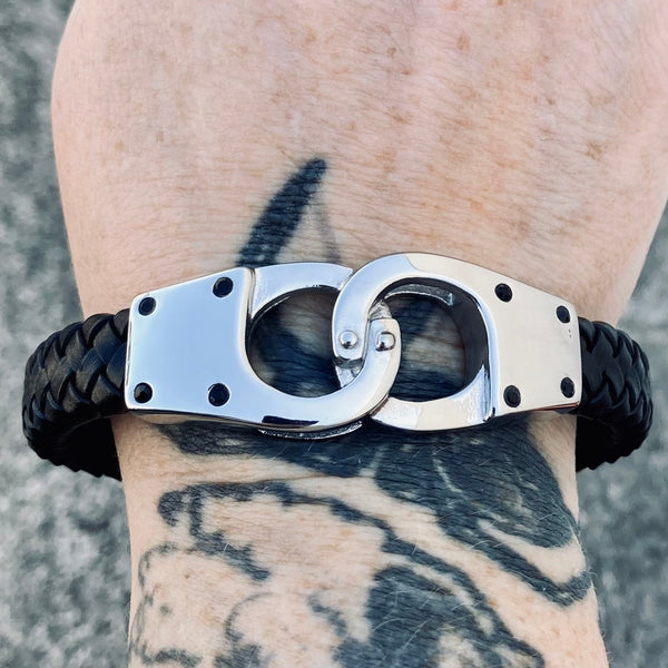 Sanity Jewelry Bracelet Leather & Stainless Steel- "Handcuff" Bracelet - B69