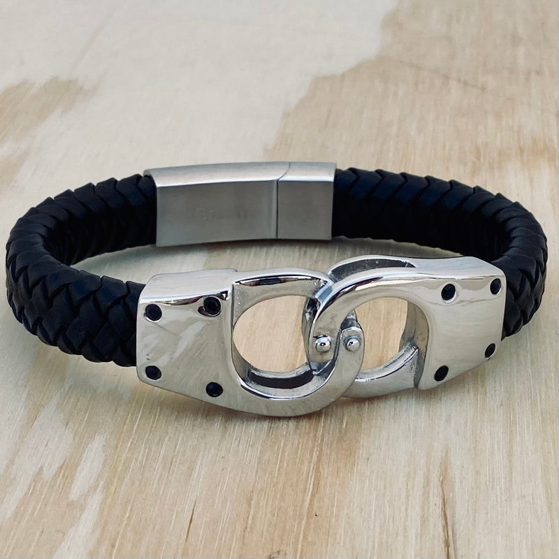 Sanity Jewelry Bracelet Leather & Stainless Steel- "Handcuff" Bracelet - B69