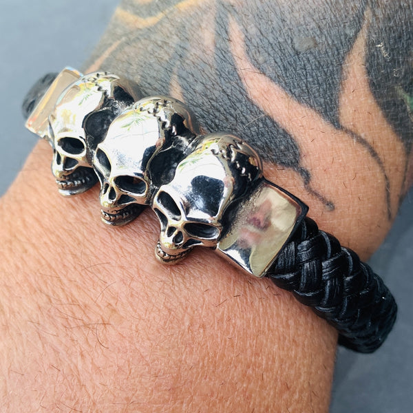 Sanity Jewelry Bracelet Leather & Stainless Steel- "Scarface" Bracelet - B46