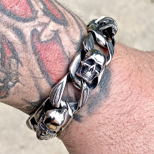 Sanity Jewelry Bracelet ROAD WARRIOR" SKULL BRACELET- LINKS MADE OF SKULLS B79