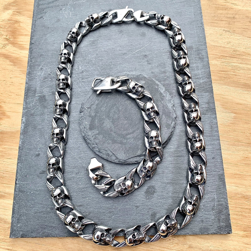 Sanity Jewelry Bracelet ROAD WARRIOR" SKULL BRACELET- LINKS MADE OF SKULLS B79