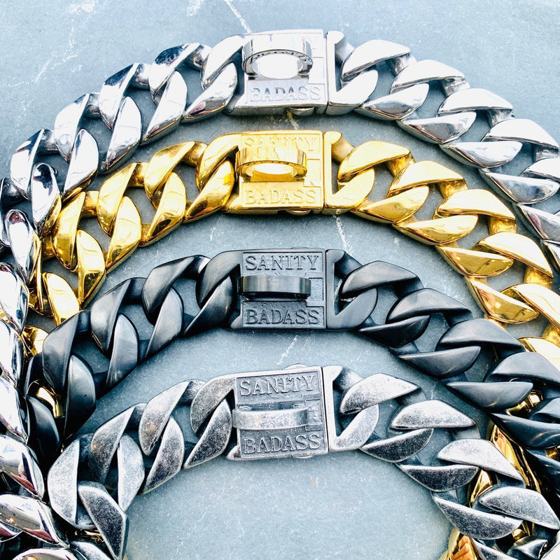 Sanity Jewelry Dog Collar / Dog Chain "Dog Collar" - Sanity's BadAss Classic - 1.25" wide - Lengths 18, 20, 22&24" D91