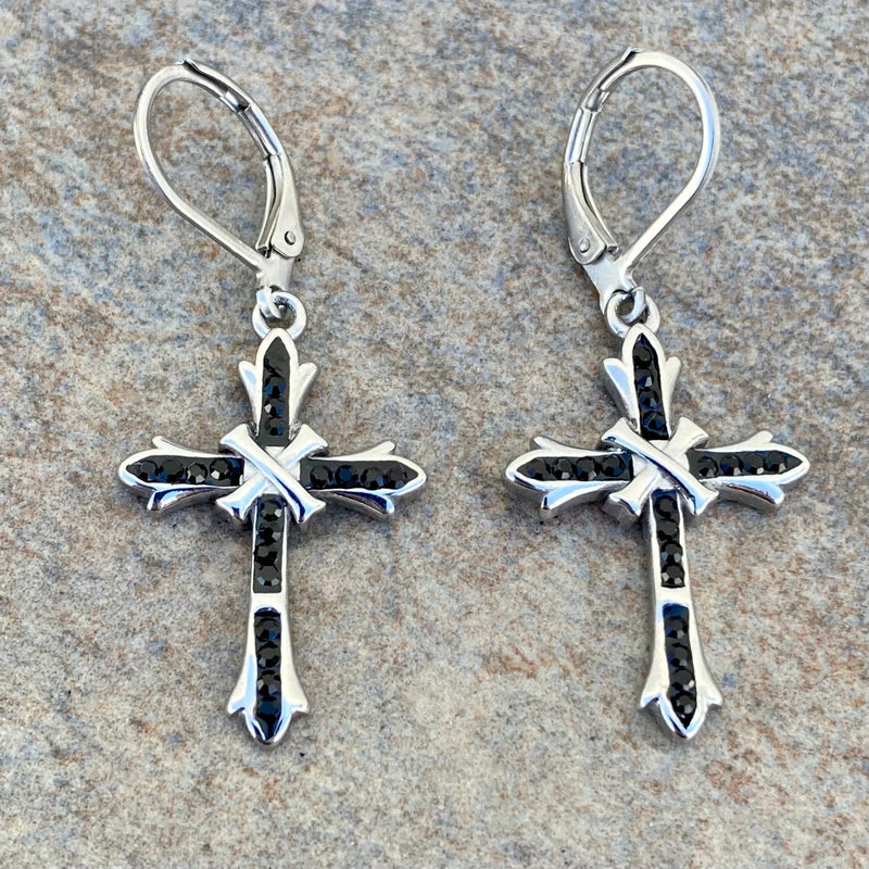 Sanity Jewelry Earrings Bling Cross - Black Stone - Earrings -  SK2605E