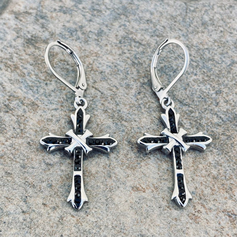 Sanity Jewelry Earrings Bling Cross - Black Stone - Earrings -  SK2605E