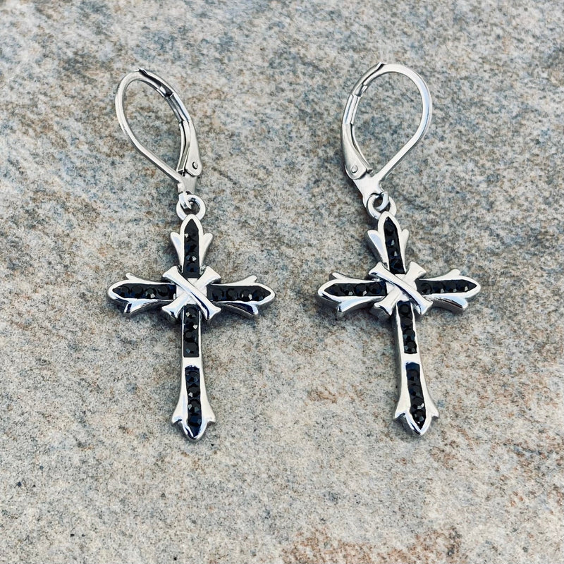 Sanity Jewelry Earrings Bling Cross - Black Stone - Earrings -  SK2605E