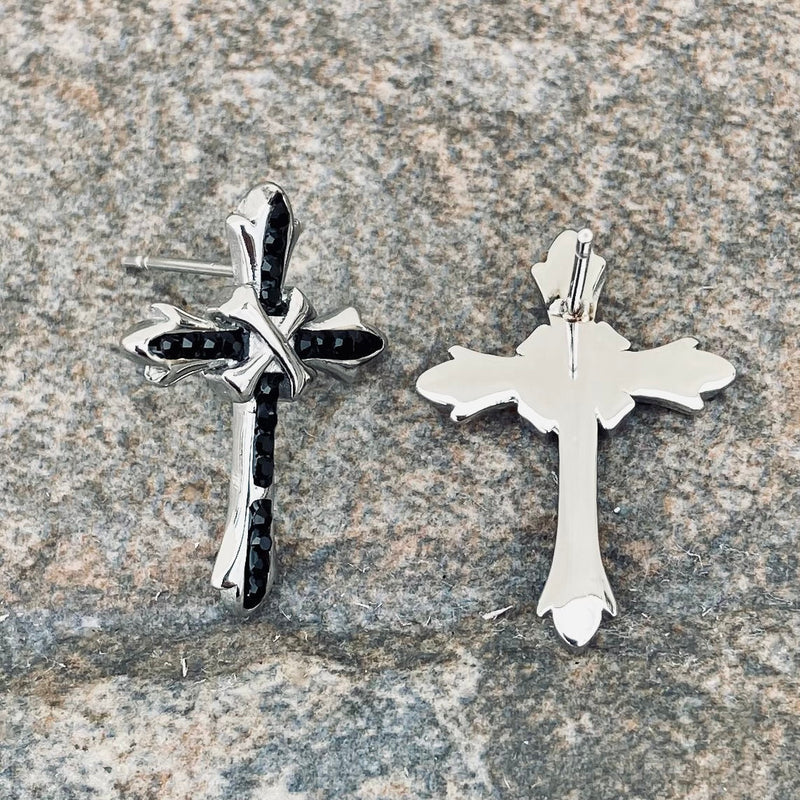 Sanity Jewelry Earrings Bling Cross - Black Stone - Stud - Earrings -  SK2605E