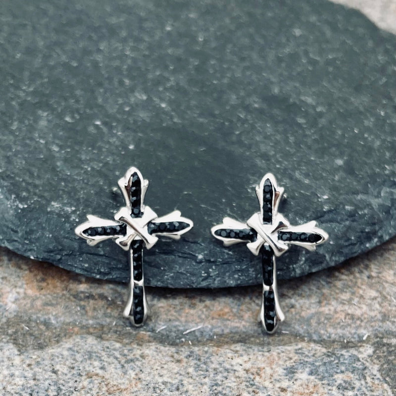 Sanity Jewelry Earrings Bling Cross - Black Stone - Stud - Earrings -  SK2605E