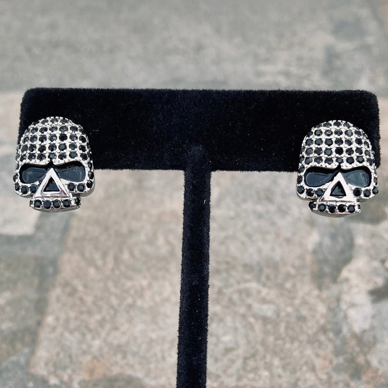 Sanity Jewelry Earrings Bling Skull Earrings - Black Stone - Large Stud - SK2594E