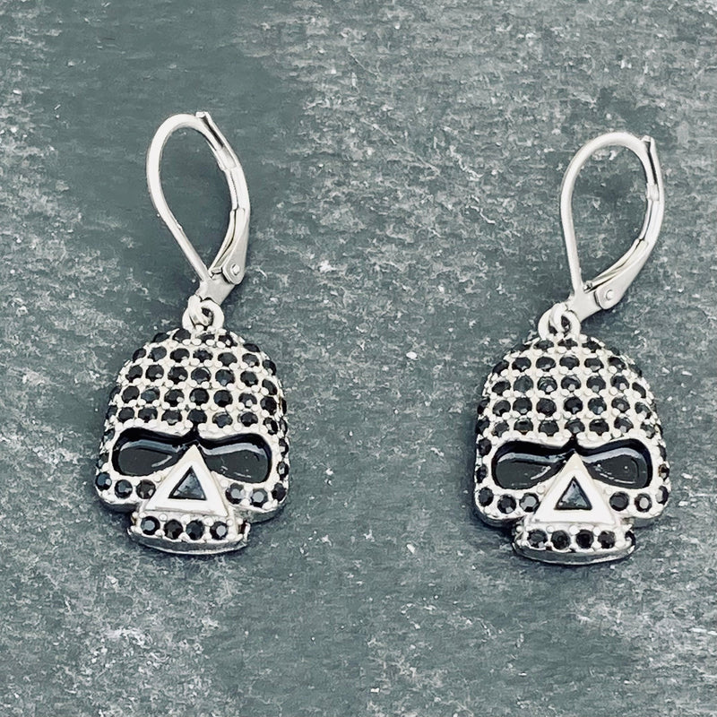 Sanity Jewelry Earrings Bling Skull Earrings - Black Stone - Wire - SK2594E