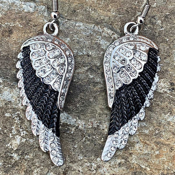 Sanity Jewelry Earrings "Crystal Angel Wings" Earrings - Black & White -  SK2250E