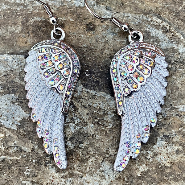 Sanity Jewelry Earrings "Crystal Angel Wings" Earrings - Rainbow Stones -  SK2254E