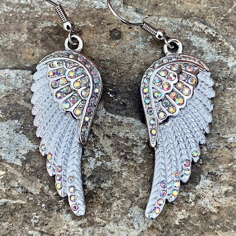 Sanity Jewelry Earrings "Crystal Angel Wings" Earrings - Rainbow Stones -  SK2254E