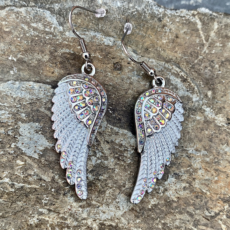 Sanity Jewelry Earrings "Crystal Angel Wings" Earrings - Rainbow Stones -  SK2254E