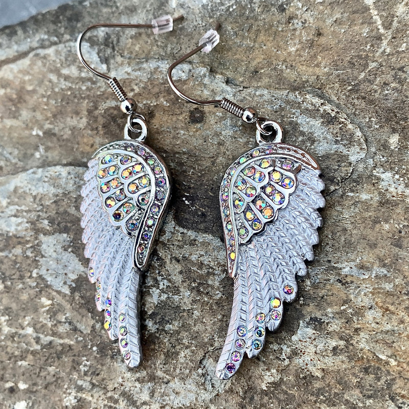 Sanity Jewelry Earrings "Crystal Angel Wings" Earrings - Rainbow Stones -  SK2254E