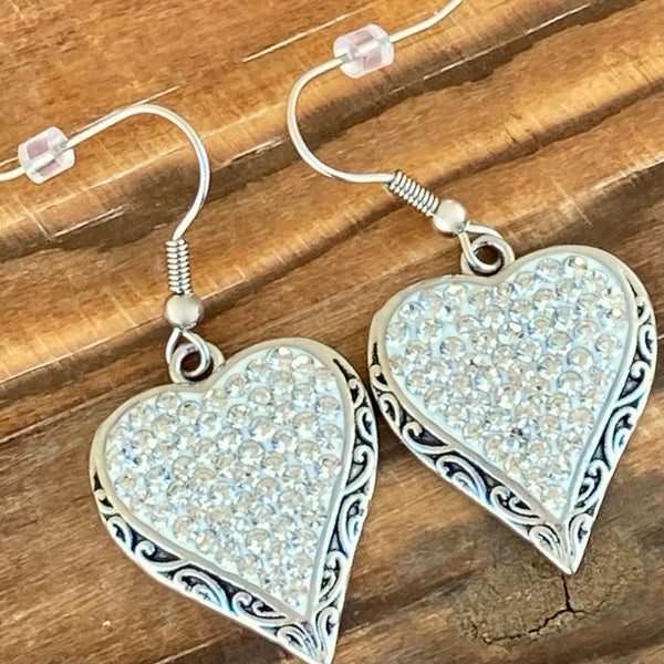 Sanity Jewelry Earrings Crystal Heart Earrings - White - French Wire - AJ01E