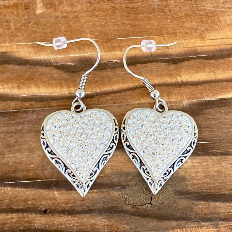 Sanity Jewelry Earrings Crystal Heart Earrings - White - French Wire - AJ01E