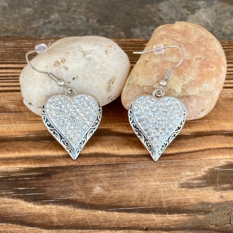 Sanity Jewelry Earrings Crystal Heart Earrings - White - French Wire - AJ01E