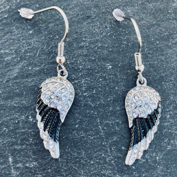 Sanity Jewelry Earrings "Mini Angel Wings" Earrings - Black & White Bling - SK2537E