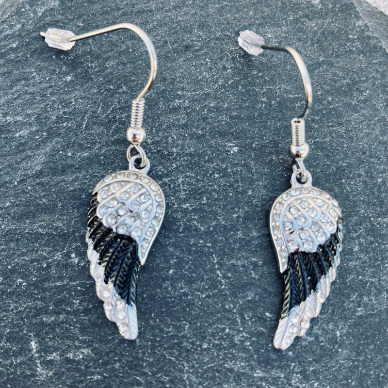 Sanity Jewelry Earrings "Mini Angel Wings" Earrings - Black & White Bling - SK2537E