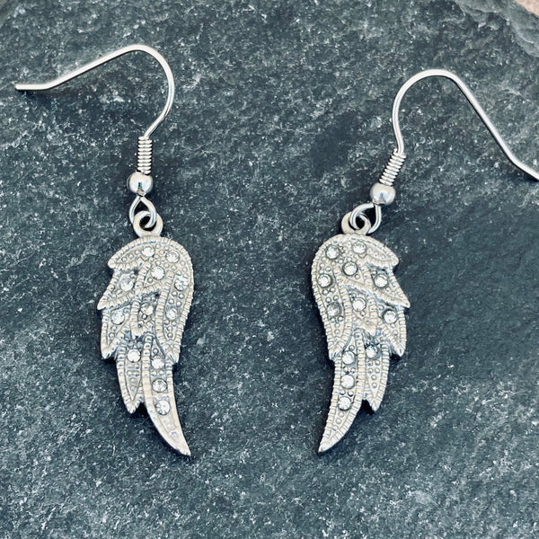 Sanity Jewelry Earrings "Mini Angel Wings" Earrings - White Bling - French Wire -  SK2235E