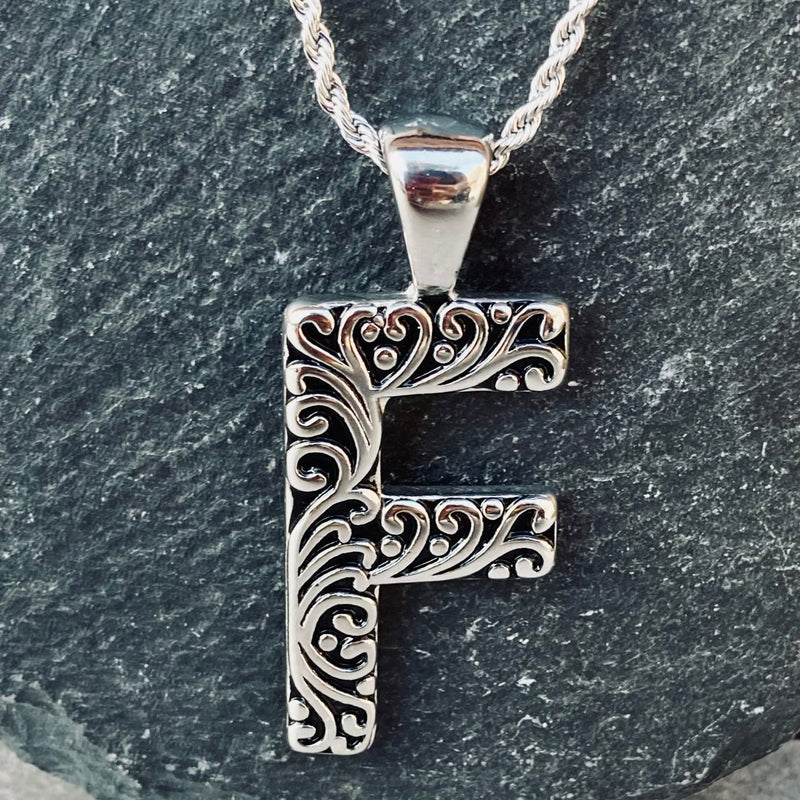 SANITY JEWELRY® F / 16" Stainless Steel Classic Chain Ladies Letter Pendants