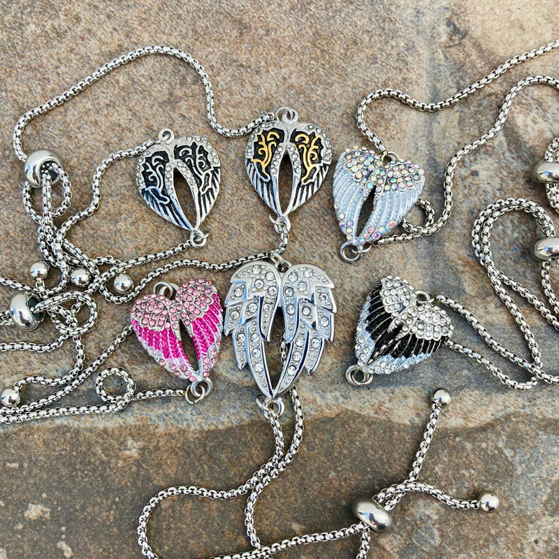 Sanity Jewelry Ladies Necklace Angel Heart Wing - Bracelet - Black w/White Stones - SK2537B