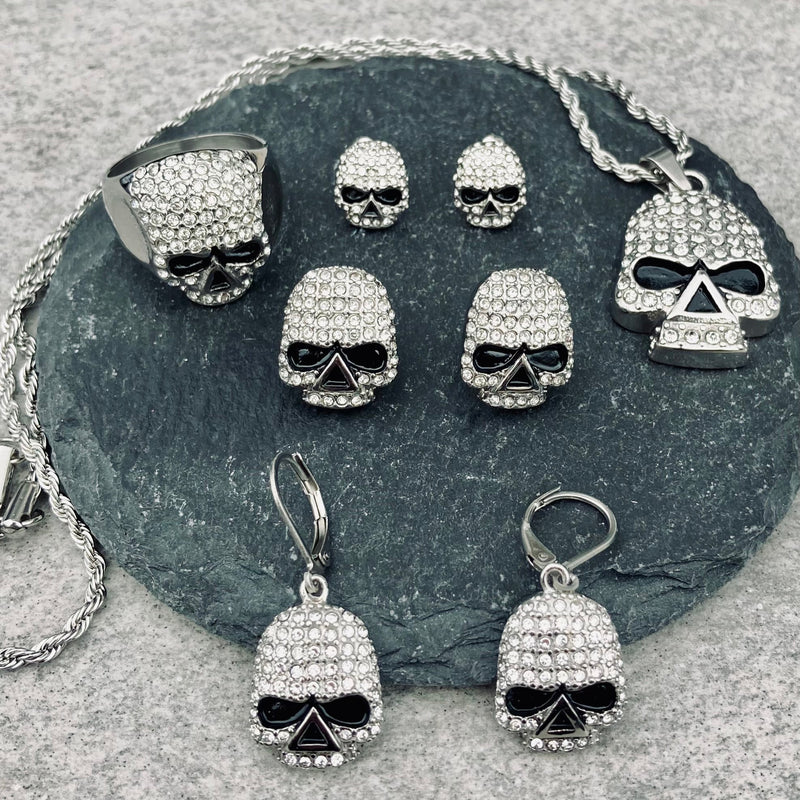 Sanity Jewelry Ladies Necklace Bling Skull - Mini Pendant - White Stone - Rope Chain - SK2595M