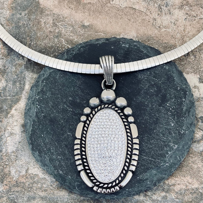 Sanity Jewelry Ladies Necklace "Crystal Oval" - Snow White - Pendant with Rope Chain or Omega - SK2602