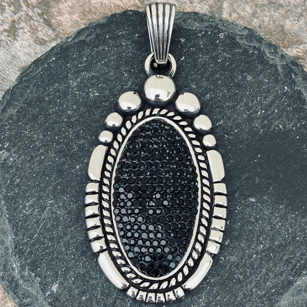 Sanity Jewelry Ladies Necklace Oval - Black Crystal - Maleficent -  Pendant with Classic Chain or Omega - SK2603