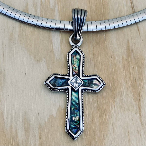 Sanity Jewelry Ladies Necklace Sea Shell - Cross - Crystal Center -  Pendant with Classic Rope Chain or Omega SK2598