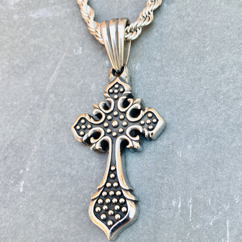 Sanity Jewelry Ladies Necklace "The Queens Cross" - Larger Cross- 2.75 inches tall - PEN712 & Classic Rope Chain or Omega