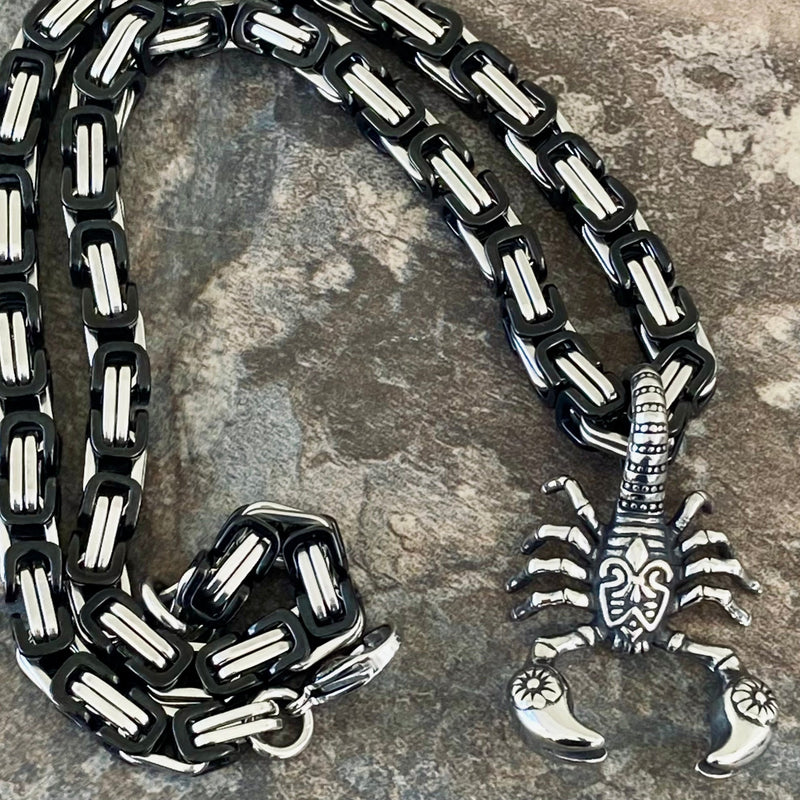 Sanity Jewelry Necklace 22” Black & Silver "Sanity's Combo" - Small Scorpion Pendant & Necklace (453)