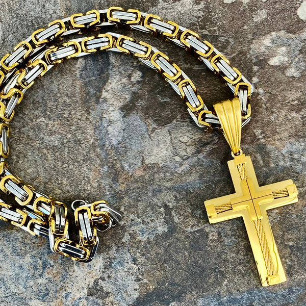 Sanity Jewelry Necklace 22” Silver & Gold "Sanity's Combo" - Cross - Gold Pendant & Necklace (449)