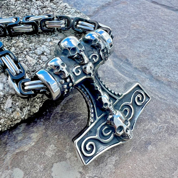 Sanity Jewelry Necklace 22” Silver "Sanity's Combo" - Thor's Skull Hammer - Large Pendant & Necklace (728)