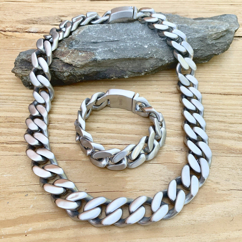 Sanity Jewelry Necklace Bagger Necklace - "EASY BIKER" - Brushed - 3/4" wide