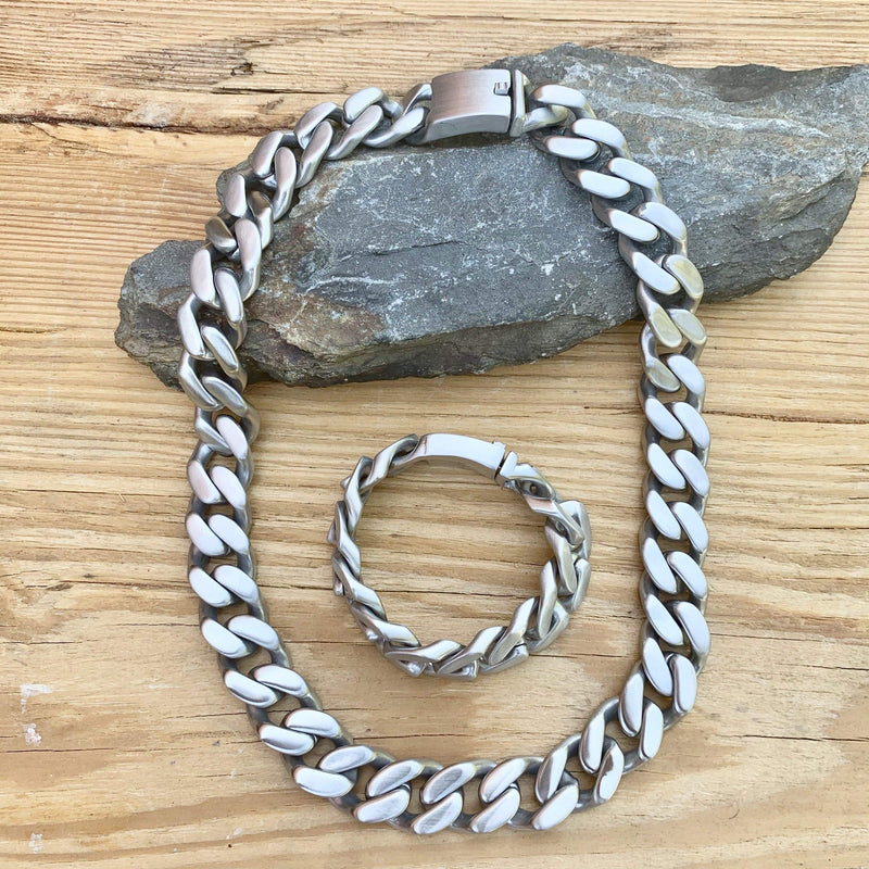 Sanity Jewelry Necklace Bagger Necklace - "EASY BIKER" - Brushed - 3/4" wide