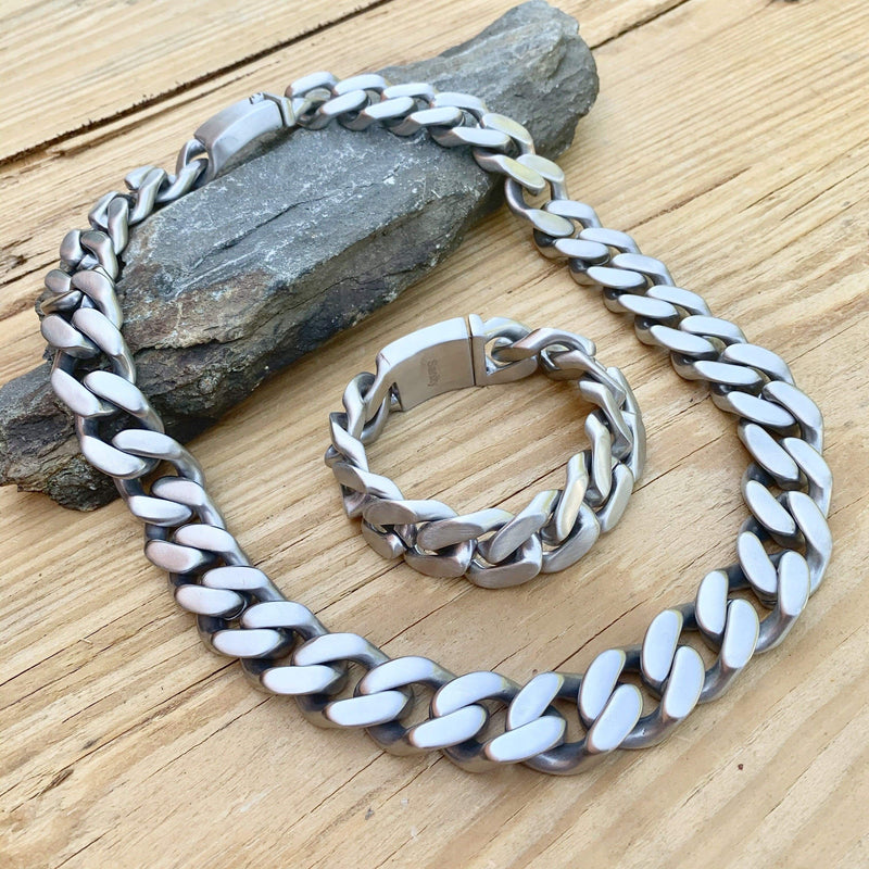 Sanity Jewelry Necklace Bagger Necklace - "EASY BIKER" - Brushed - 3/4" wide