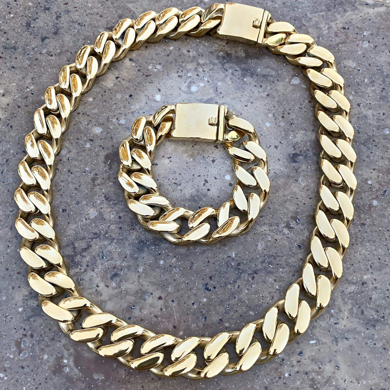 Sanity Jewelry Necklace Bagger Necklace - "EASY BIKER" - Gold Stainless - 3/4" wide