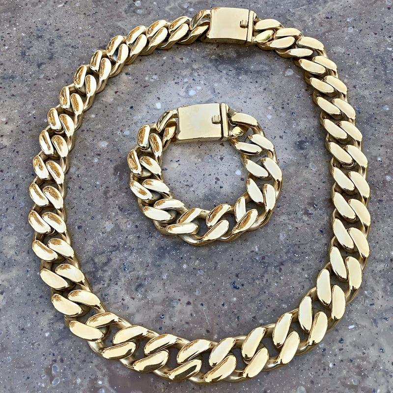 Sanity Jewelry Necklace Bagger Necklace - "EASY BIKER" - Gold Stainless - 3/4" wide