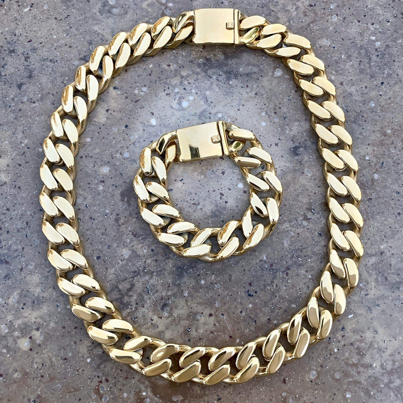 Sanity Jewelry Necklace Bagger Necklace - "EASY BIKER" - Gold Stainless - 3/4" wide