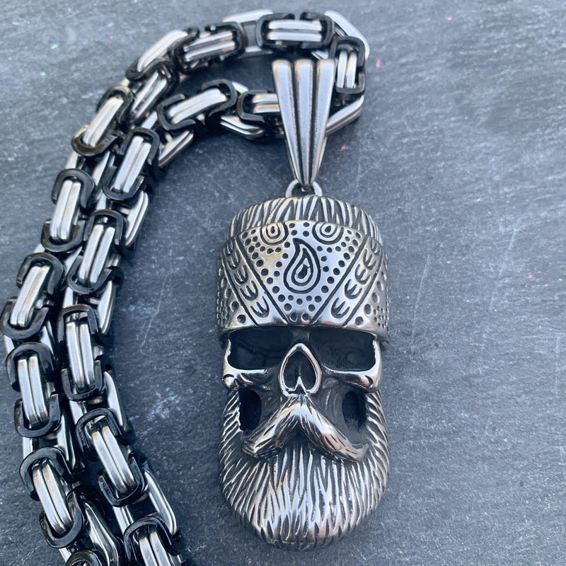 Sanity Jewelry Necklace Black & Silver Stainless 26 inches "Sanity's Combo" - Old School Pendant (481) & Daytona Beach Chain 1/4 inch wide
